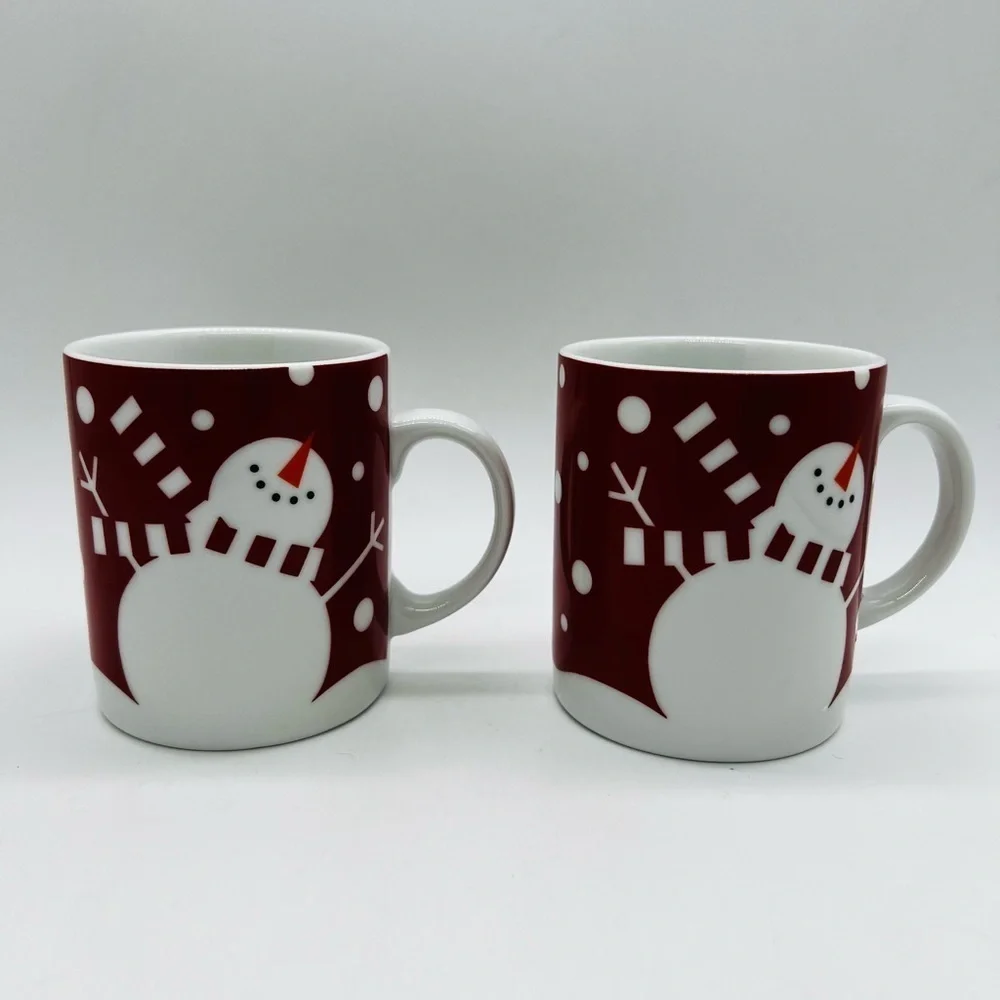 CRATE & BARREL SET OF 2 VINTAGE 2006 SNOWMAN MUGS WITH TAGS